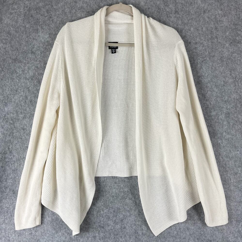 Eileen Fisher Cream Open-Front Ribbed Cardigan